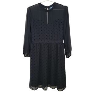 Modcloth Dress Sz Large L Black Polka Dot Velvet Sheer Long Sleeve Flowy
